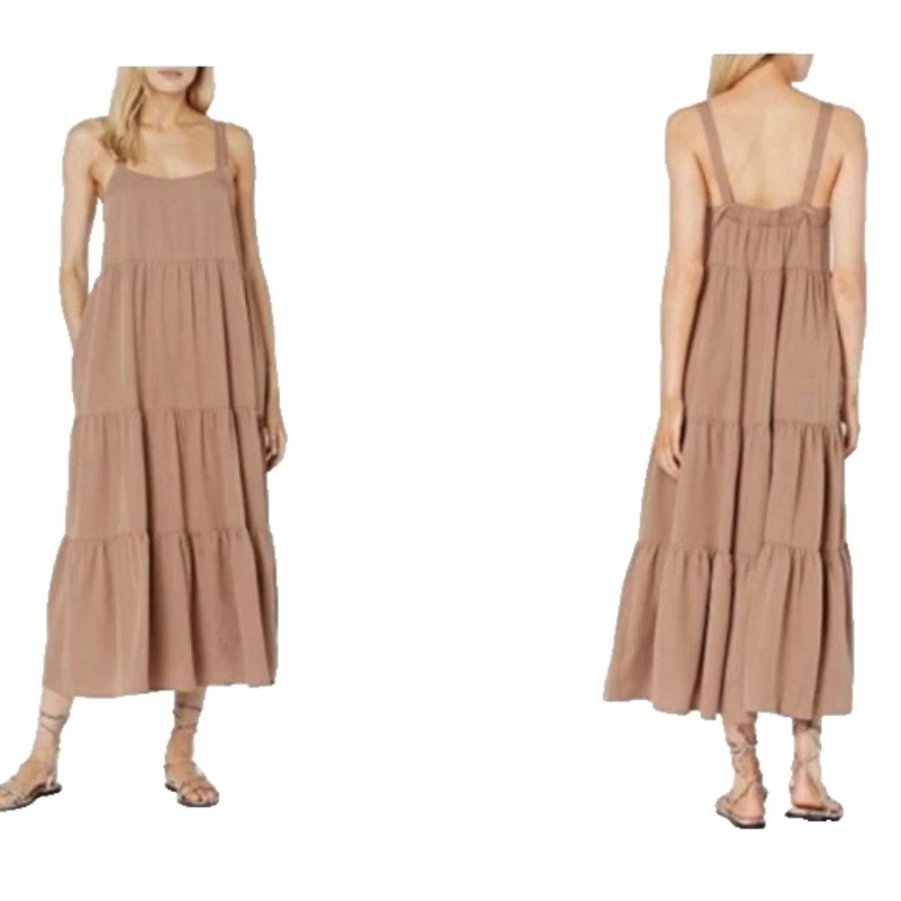 The Drop Boho Tencel Tan Sleeveless Tiered Western Slouchy Long Midi Dress Sz XS